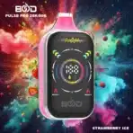 BOD Pulse Pro vape with vibrant strawberry ice background