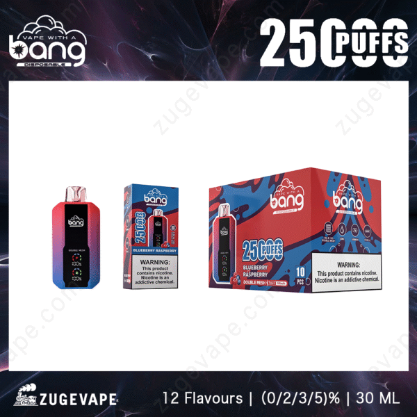 Bang Blueberry Raspberry disposable vape product packaging.
