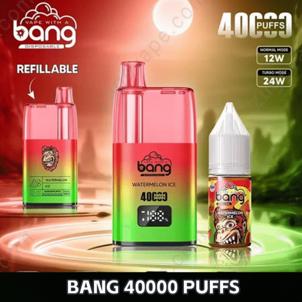 Bang vape, watermelon ice, 40000 puffs, refillable