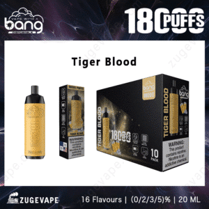 Bang disposable vape, tiger blood flavor, 18000 puffs.