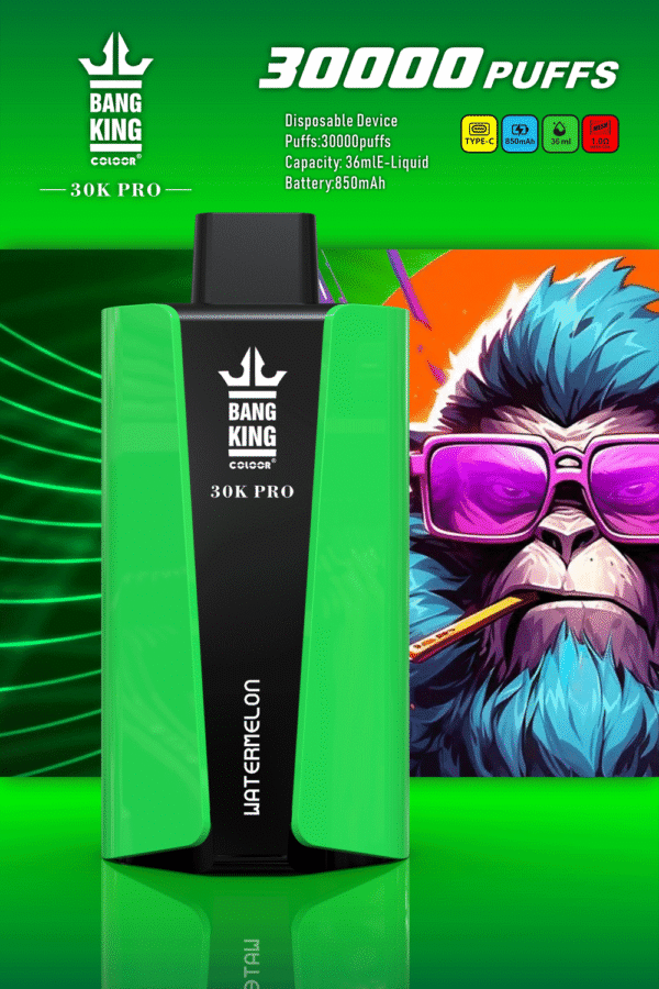 Green disposable vape device, 30000 puffs, 850mAh battery