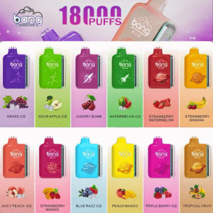 Colorful Bang vape flavors variety display.