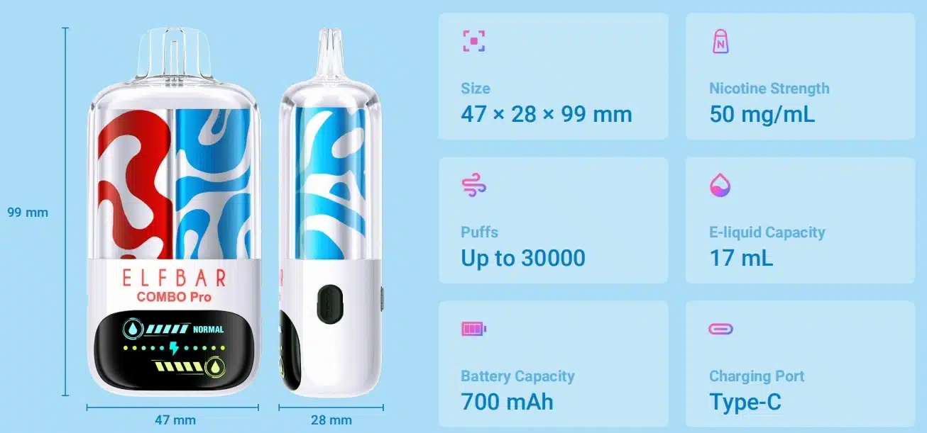 Elfbar vape specifications and dimensions overview.