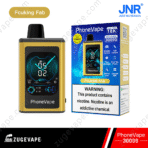 PhoneVape device and packaging with nicotine warning.