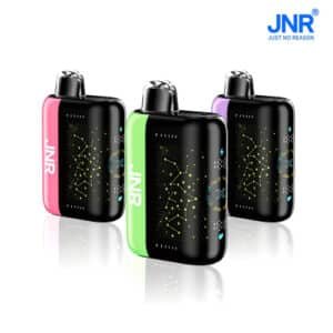 Colorful JNR vape devices with digital patterns.