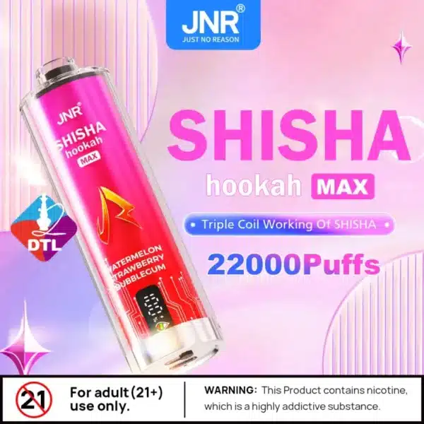 JNR shisha hookah max, 22000 puffs, watermelon flavor