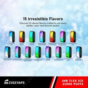 Image displaying 15 vape flavors with colorful designs.