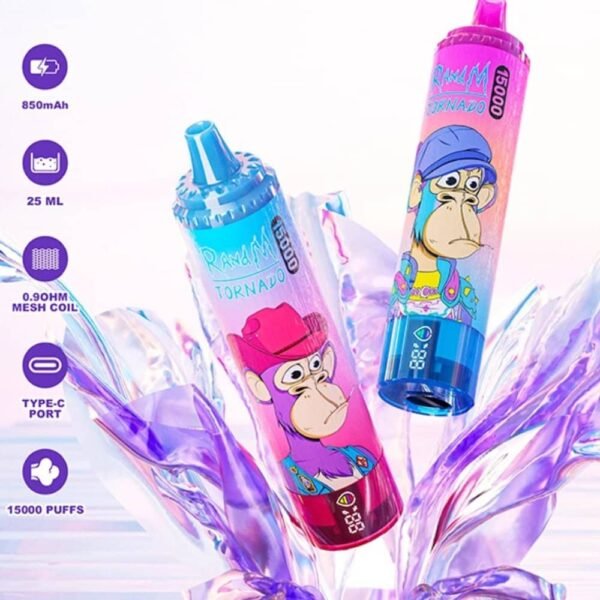 Colorful vape pens with cartoon monkey design.