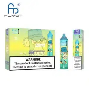 FUMOT vape packaging with nicotine warning label.