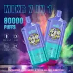 Bright vape device with flavor details and specifications.