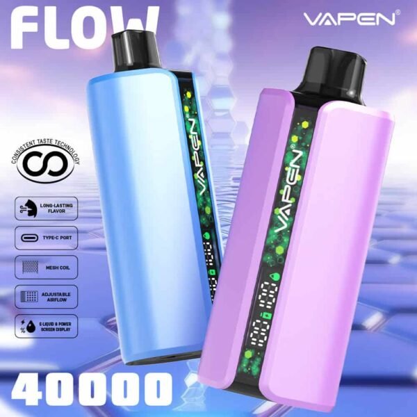 Vapen Flow vape devices, blue and pink colors.