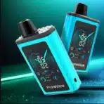 Blue digital vape device with futuristic display