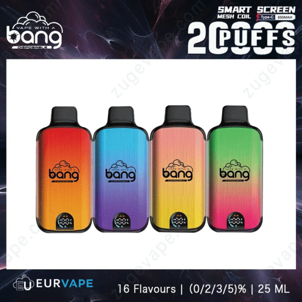 Colorful Bang disposable vapes, 2000 puffs.