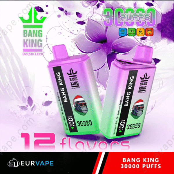 Bang King vape with 30000 puffs, 12 flavors.